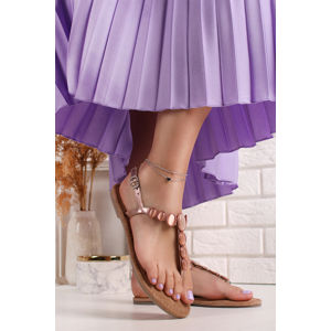 Růžovo-zlaté kožené nízké sandály 1-28063