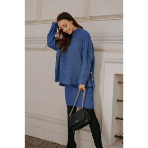 Modrý světrový komplet pulovr + sukně LS308