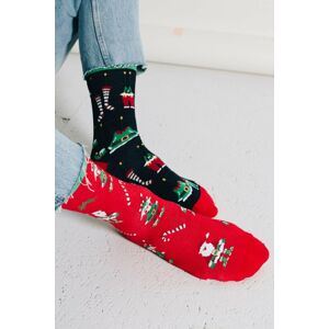 Červené vzorované ponožky Santas Team 079
