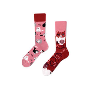 Červeno-ružové ponožky Playful Cat