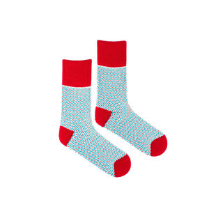 Červeno-modré ponožky s příměsí vlny WoolyFish