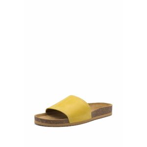 Dámské žluto-hnědé kožené pantofle 010052