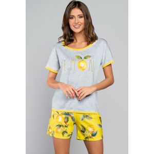 Žluto-šedý vzorovaný krátký pyžamový set Lemon