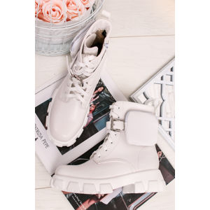 Bílé šněrovací kotníkové boty s kapsičkou Velia