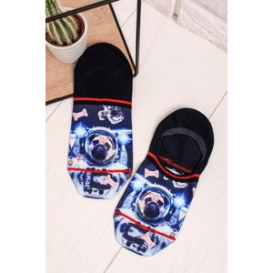 Pánské modré vzorované kotníkové ponožky Pug in Space Footies