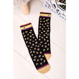 Dámské černo-zlaté leopardí ponožky Shirley