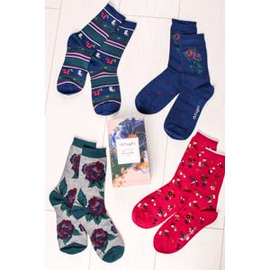 Vícebarevné ponožky v dárkové krabičce Rosie Flowers Sock Box - čtyř balení