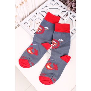 Červeno-šedé ponožky Folk Zamilované Ptáčci