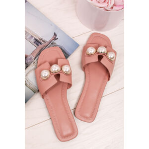 Růžové nízké pantofle s perlama Constance