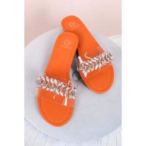 Oranžovo-transparentní pantofle s ozdobnímy kamínky Leona