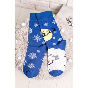 Modro-bílé vzorované ponožky Winter country