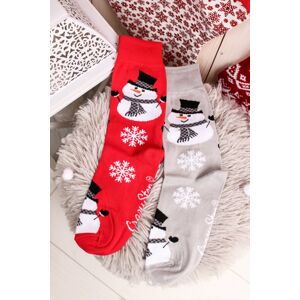 Šedo-červené vzorované ponožky Christmas snowmen