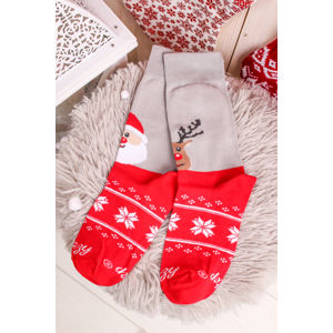 Šedo-červené vzorované ponožky Santa and reindeer