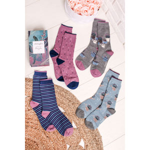 Vícebarevné ponožky v dárkové krabičce Lavanda Socks Box - čtyř balení
