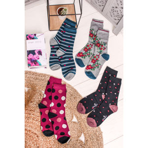 Vícebarevné ponožky v dárkové krabičce Mariot Bamboo Floral & Spot Socks - čtyř balení