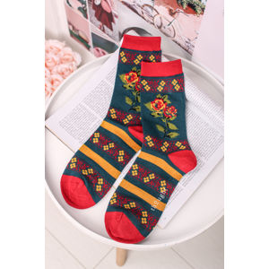 Tyrkysově-červené ponožky Folk Floral Socks