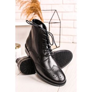 Černé kožené kotníkové boty 1-25126
