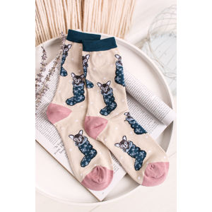 Béžové vzorované ponožky Jena Bamboo Christmas Kitten