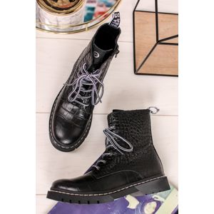 Černé kožené šněrovací kotníkové boty 1-25865