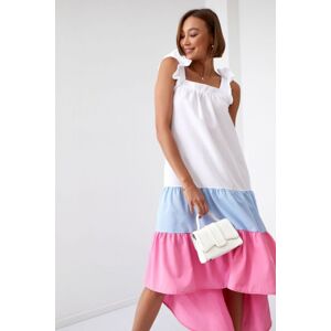 Růžovo-bílé asymetrické šaty FG648
